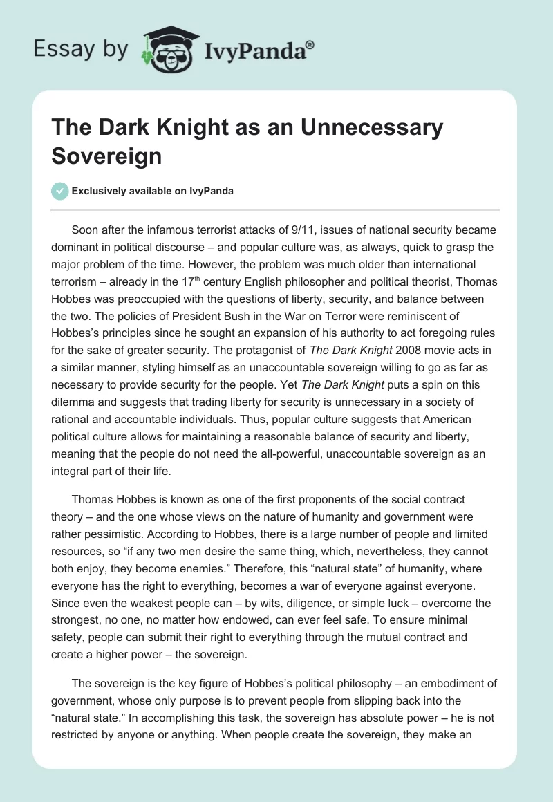 "The Dark Knight" as an Unnecessary Sovereign. Page 1