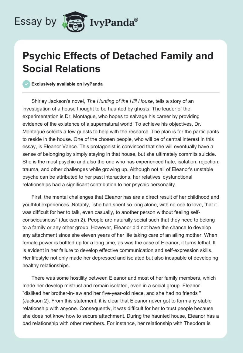 Psychic Effects of Detached Family and Social Relations. Page 1