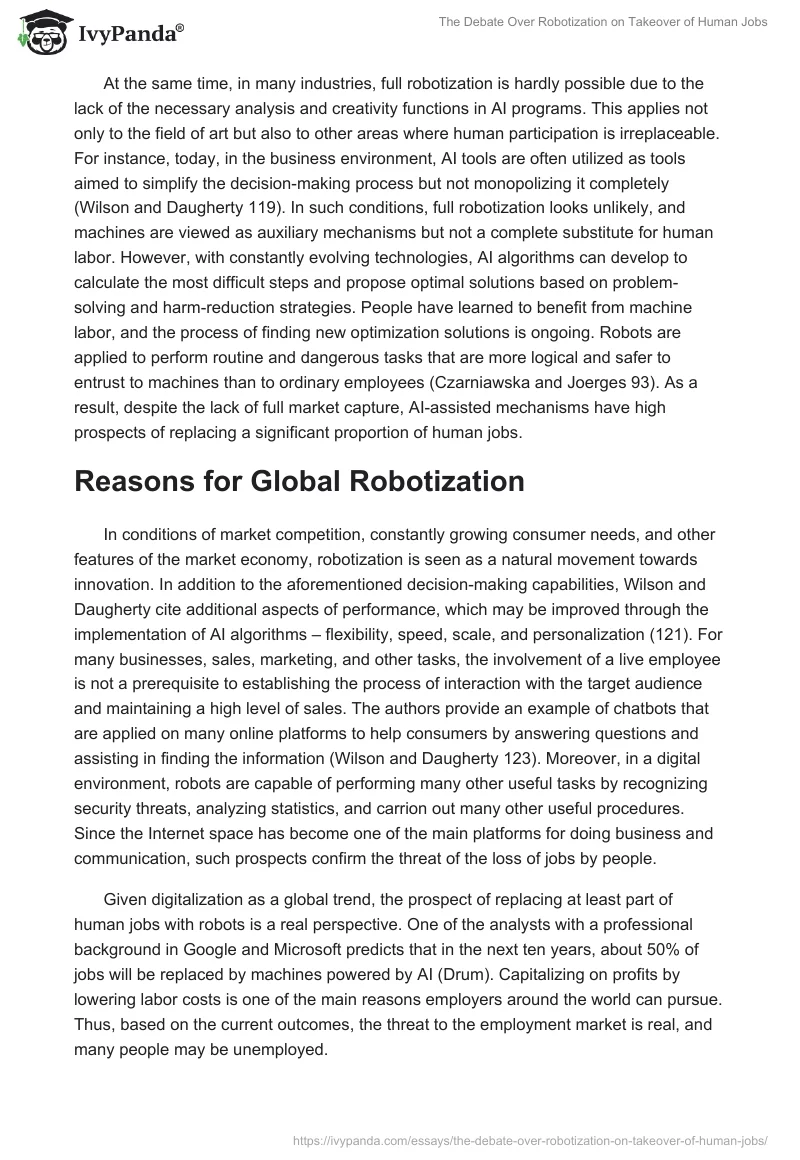 The Debate Over Robotization on Takeover of Human Jobs. Page 2