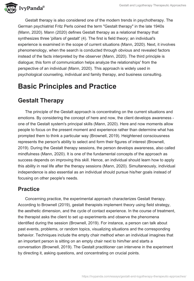 Gestalt and Logotherapy Therapeutic Approaches. Page 2
