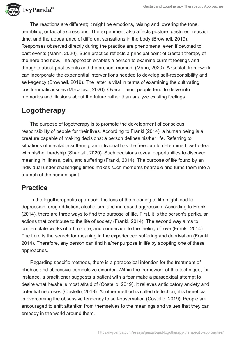 Gestalt and Logotherapy Therapeutic Approaches. Page 3