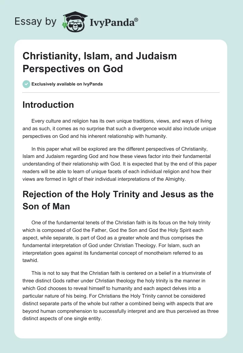 Christianity, Islam, and Judaism Perspectives on God. Page 1