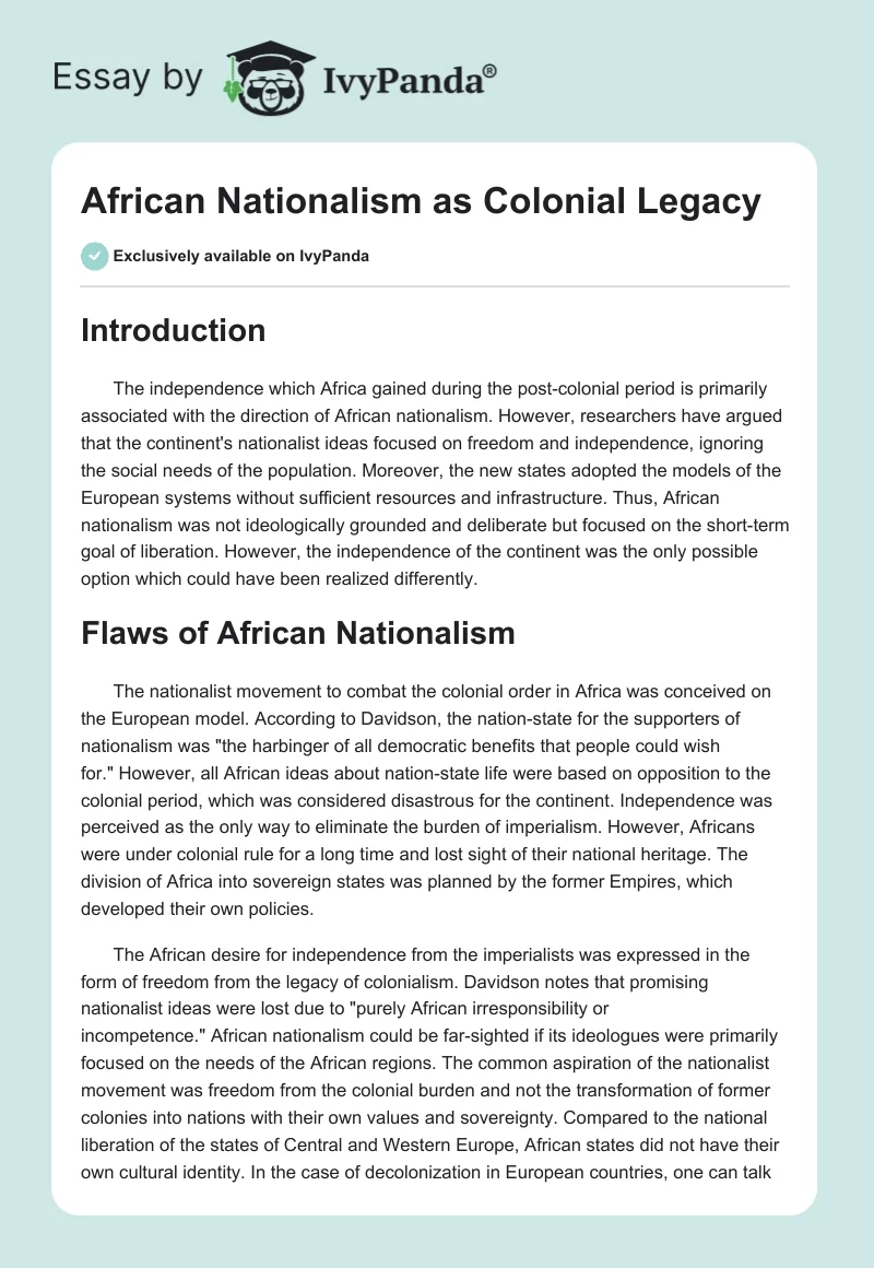 African Nationalism as Colonial Legacy. Page 1