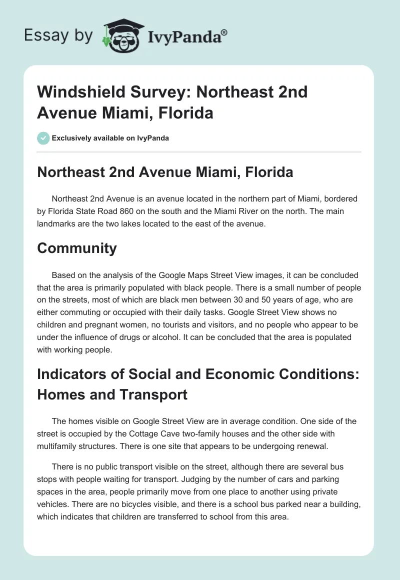 Windshield Survey: Northeast 2nd Avenue Miami, Florida. Page 1