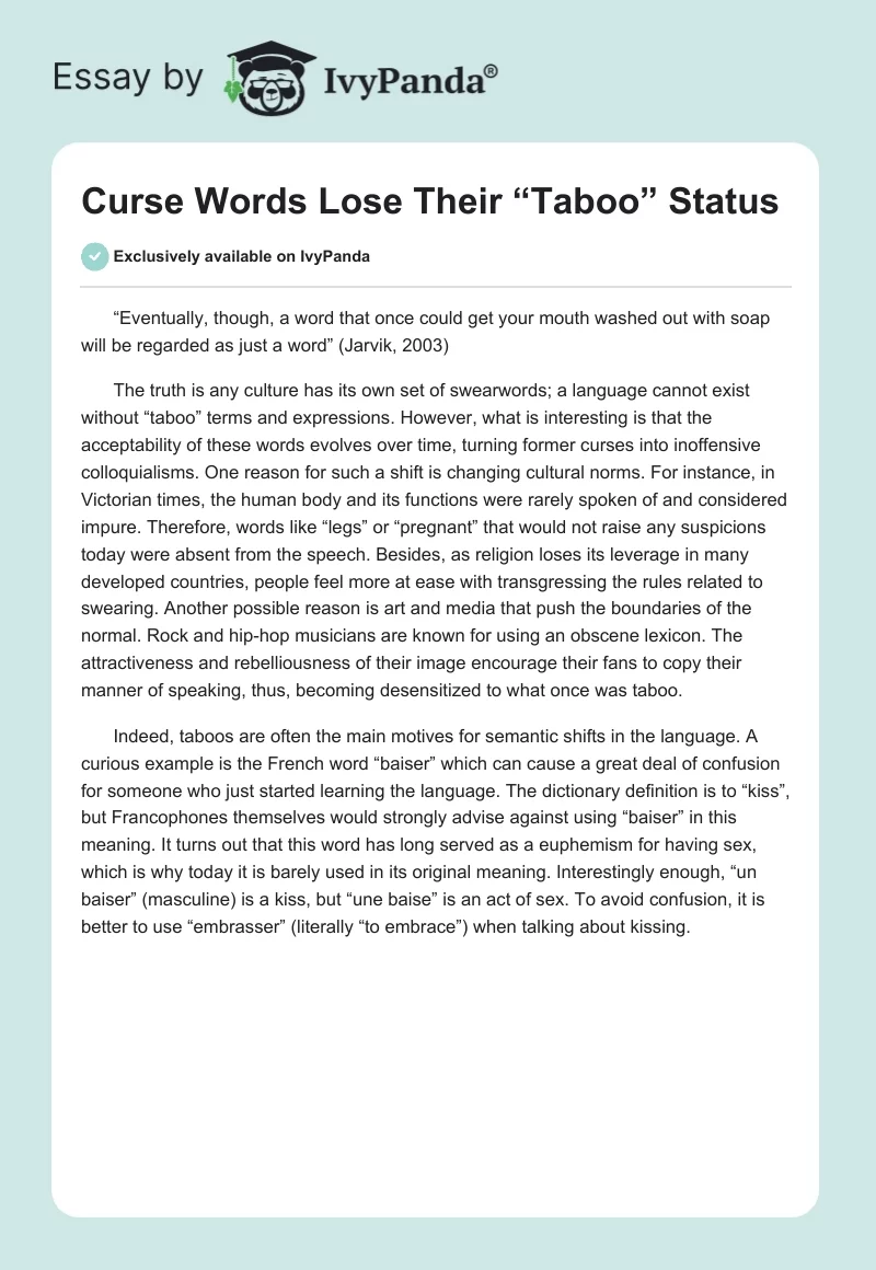 Curse Words Lose Their “Taboo” Status. Page 1