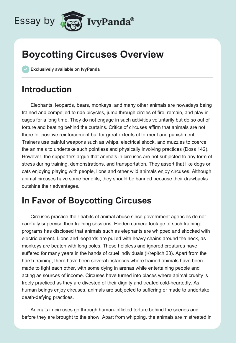 Boycotting Circuses Overview. Page 1