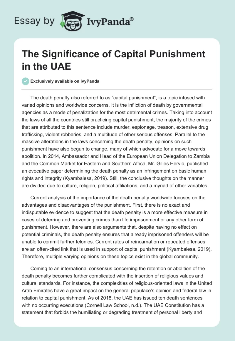 The Significance of Capital Punishment in the UAE. Page 1