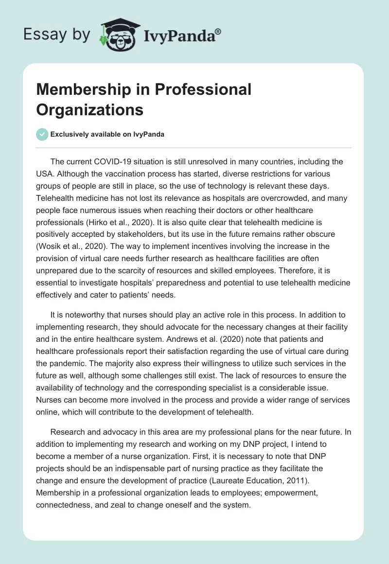Membership in Professional Organizations. Page 1