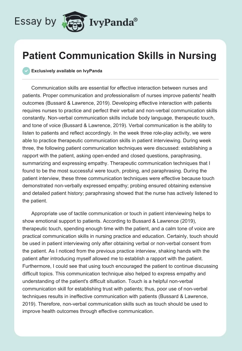 Patient Communication Skills in Nursing. Page 1