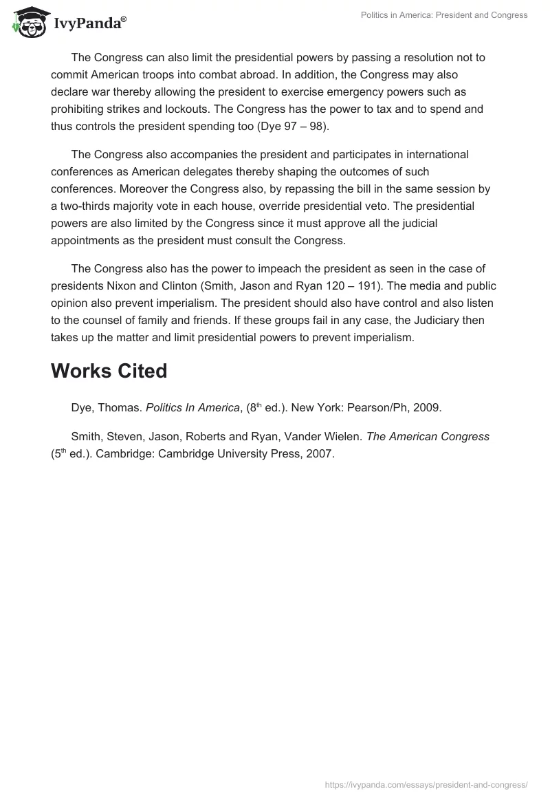Politics in America: President and Congress. Page 3