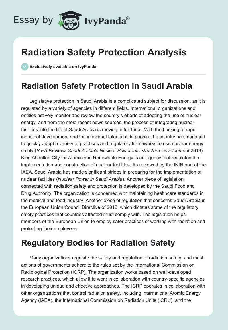 Radiation Safety Protection Analysis. Page 1