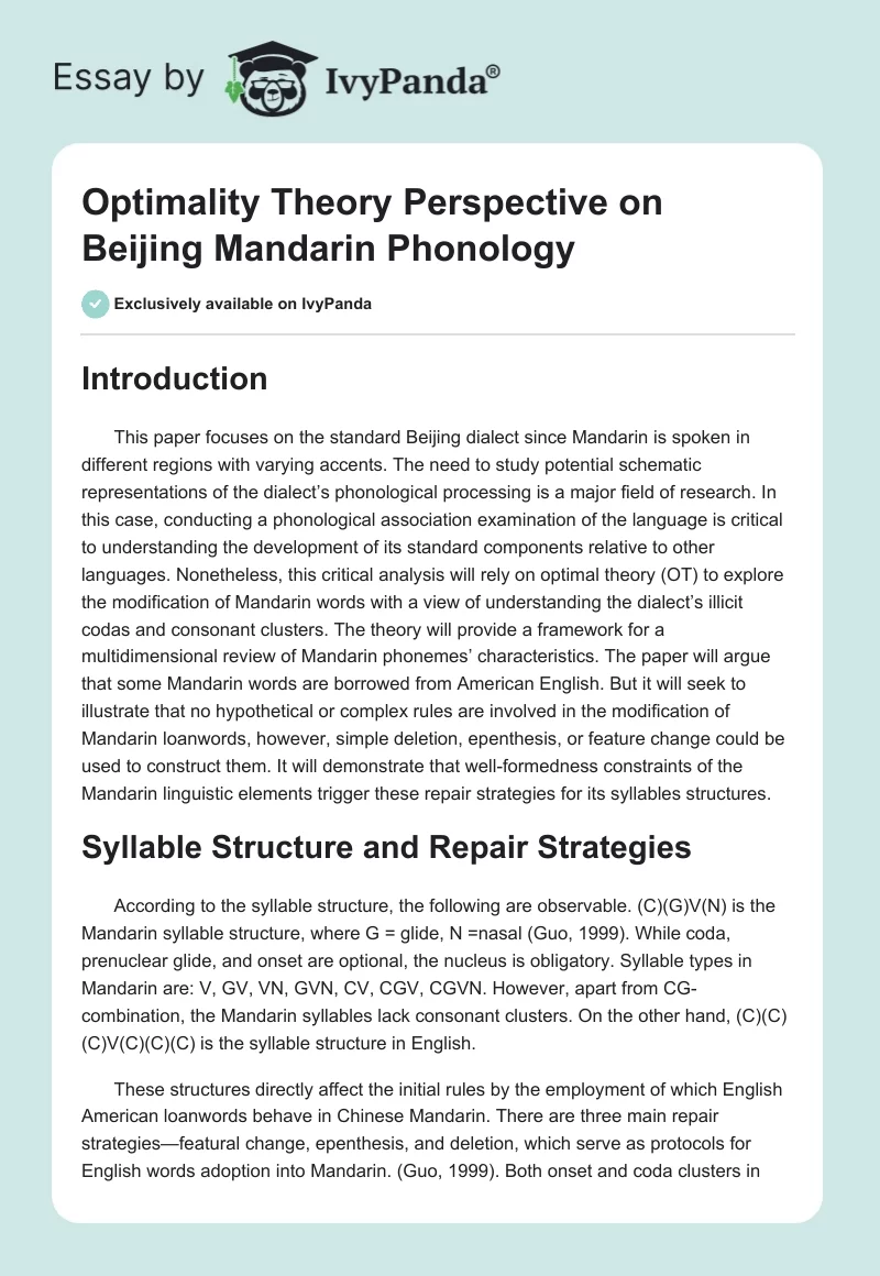 Optimality Theory Perspective on Beijing Mandarin Phonology. Page 1
