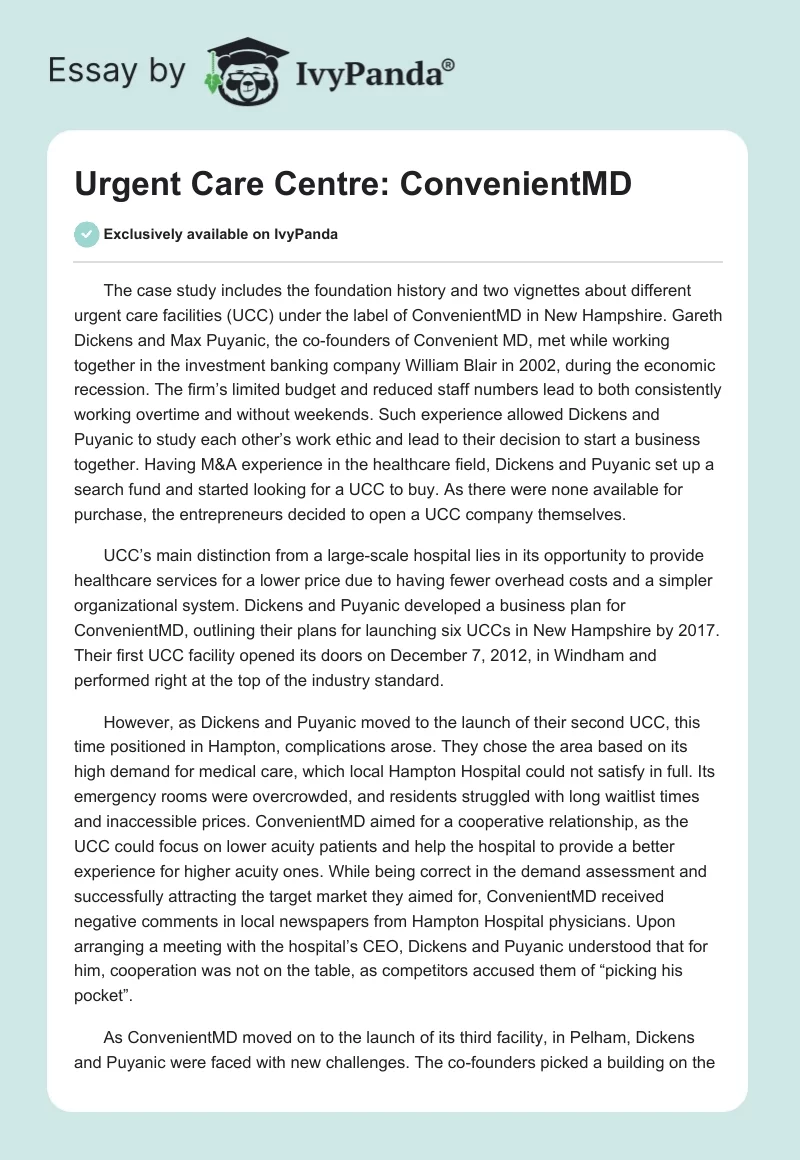 Urgent Care Centre: ConvenientMD. Page 1