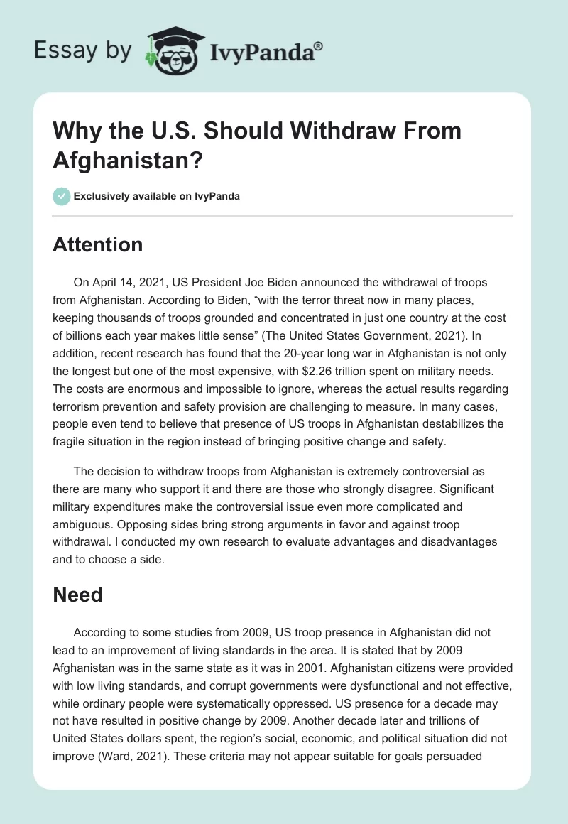 Why the U.S. Should Withdraw From Afghanistan?. Page 1