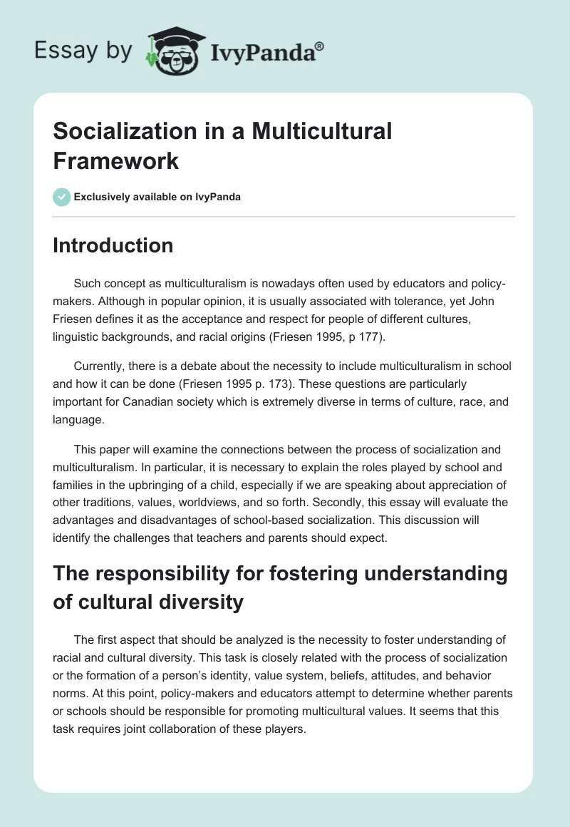 Socialization in a Multicultural Framework. Page 1