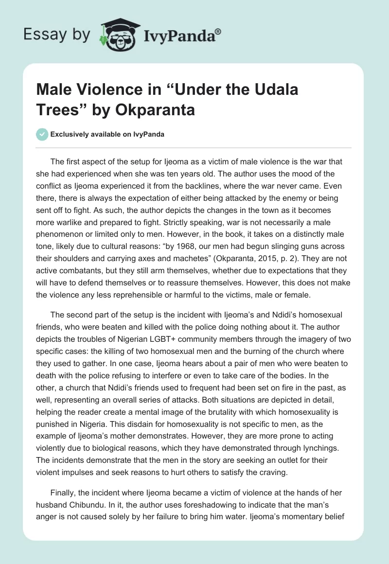 Male Violence in “Under the Udala Trees” by Okparanta. Page 1