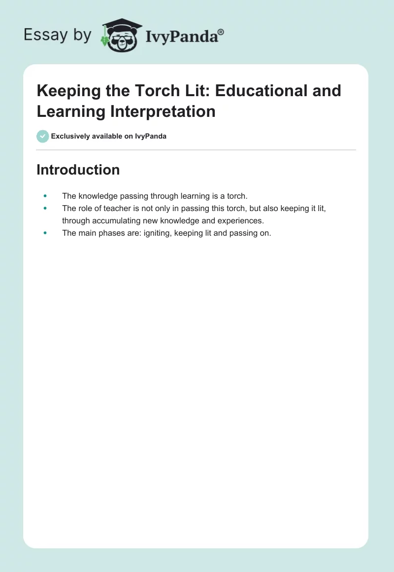 Keeping the Torch Lit: Educational and Learning Interpretation. Page 1
