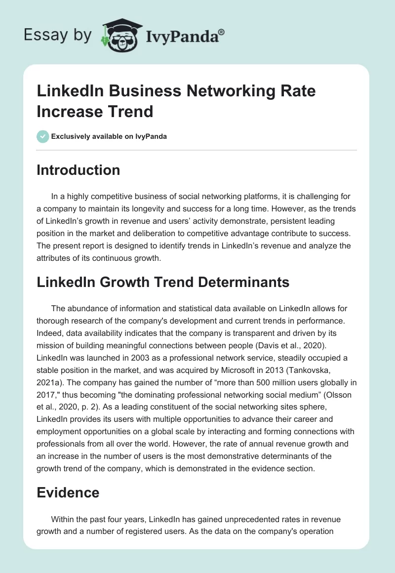 LinkedIn Business Networking Rate Increase Trend. Page 1