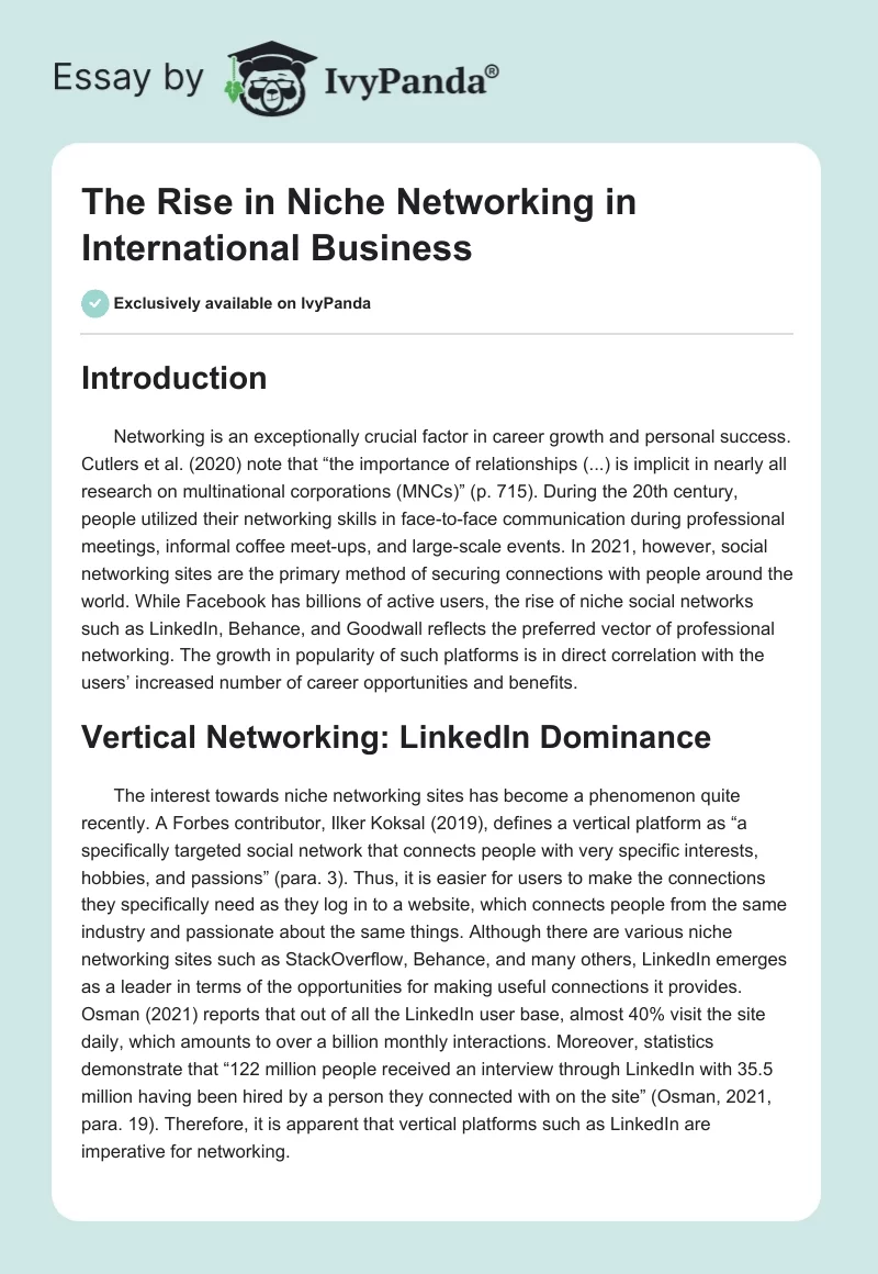 The Rise in Niche Networking in International Business. Page 1