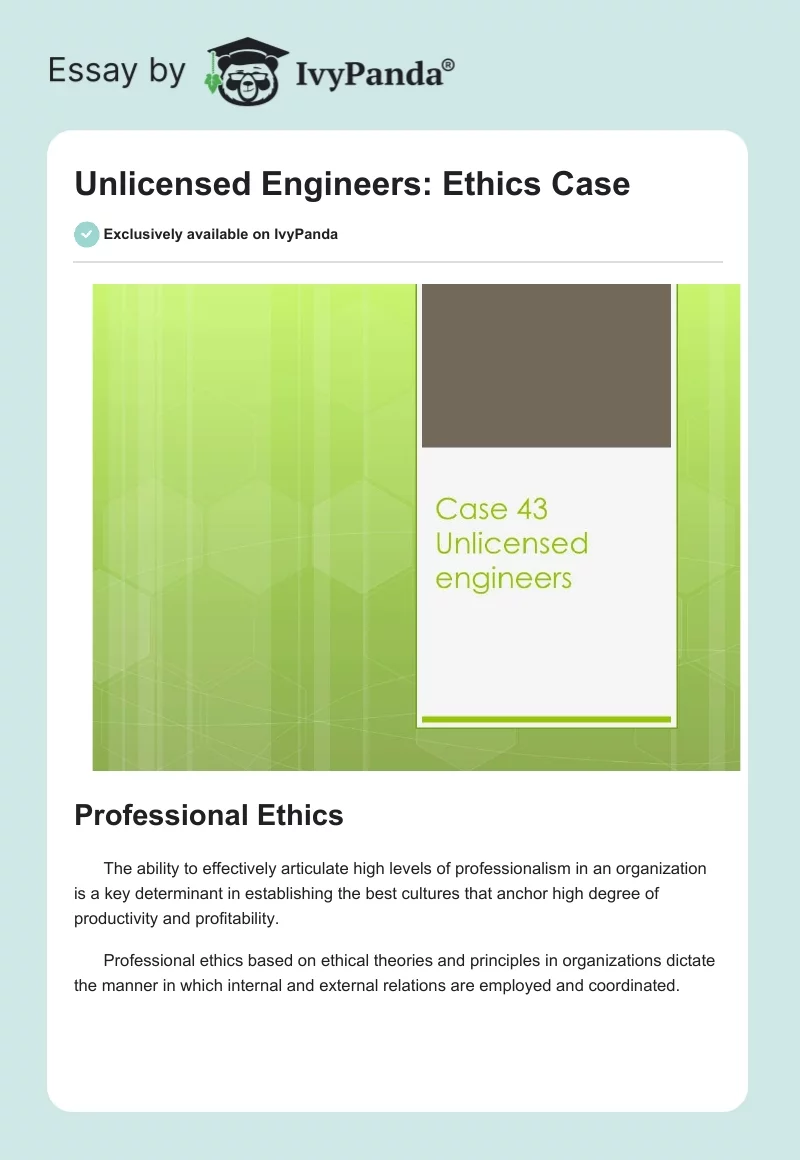Unlicensed Engineers: Ethics Case. Page 1