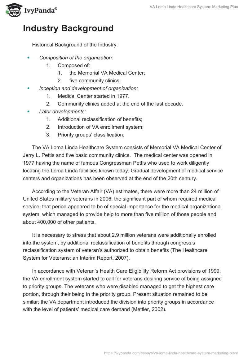 VA Loma Linda Healthcare System: Marketing Plan. Page 4