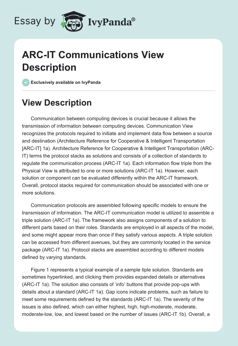 ARC-IT Communications View Description. Page 1