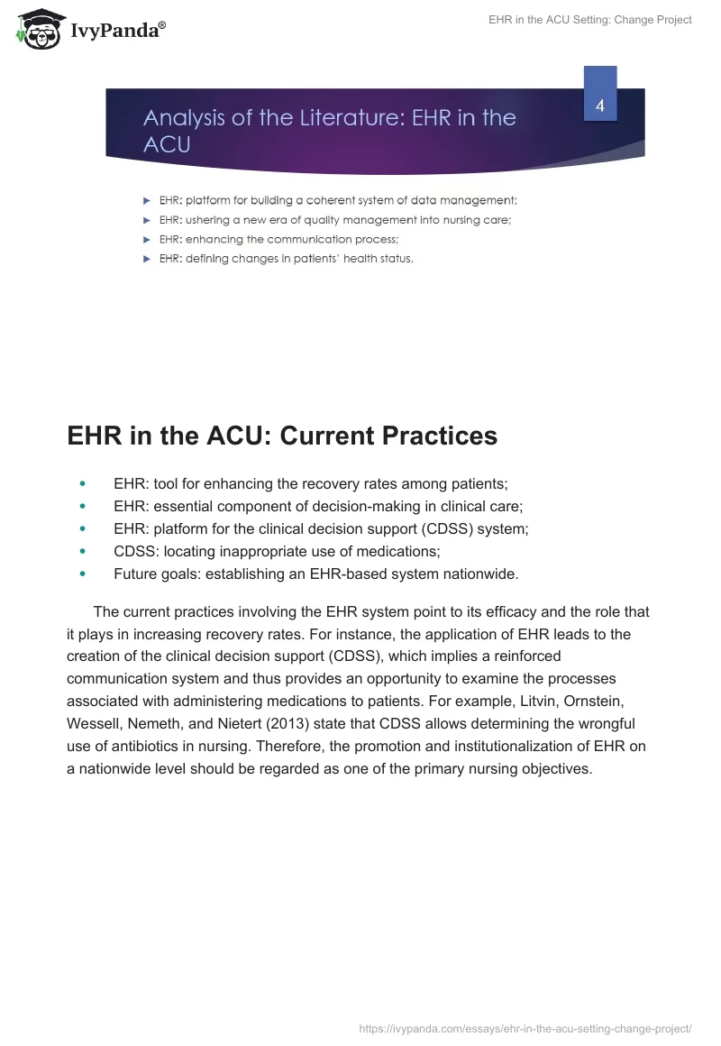 EHR in the ACU Setting: Change Project. Page 4