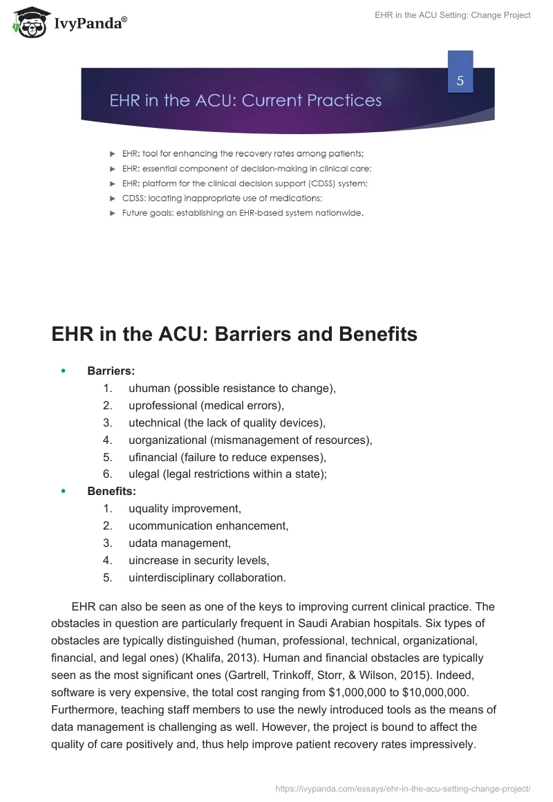 EHR in the ACU Setting: Change Project. Page 5