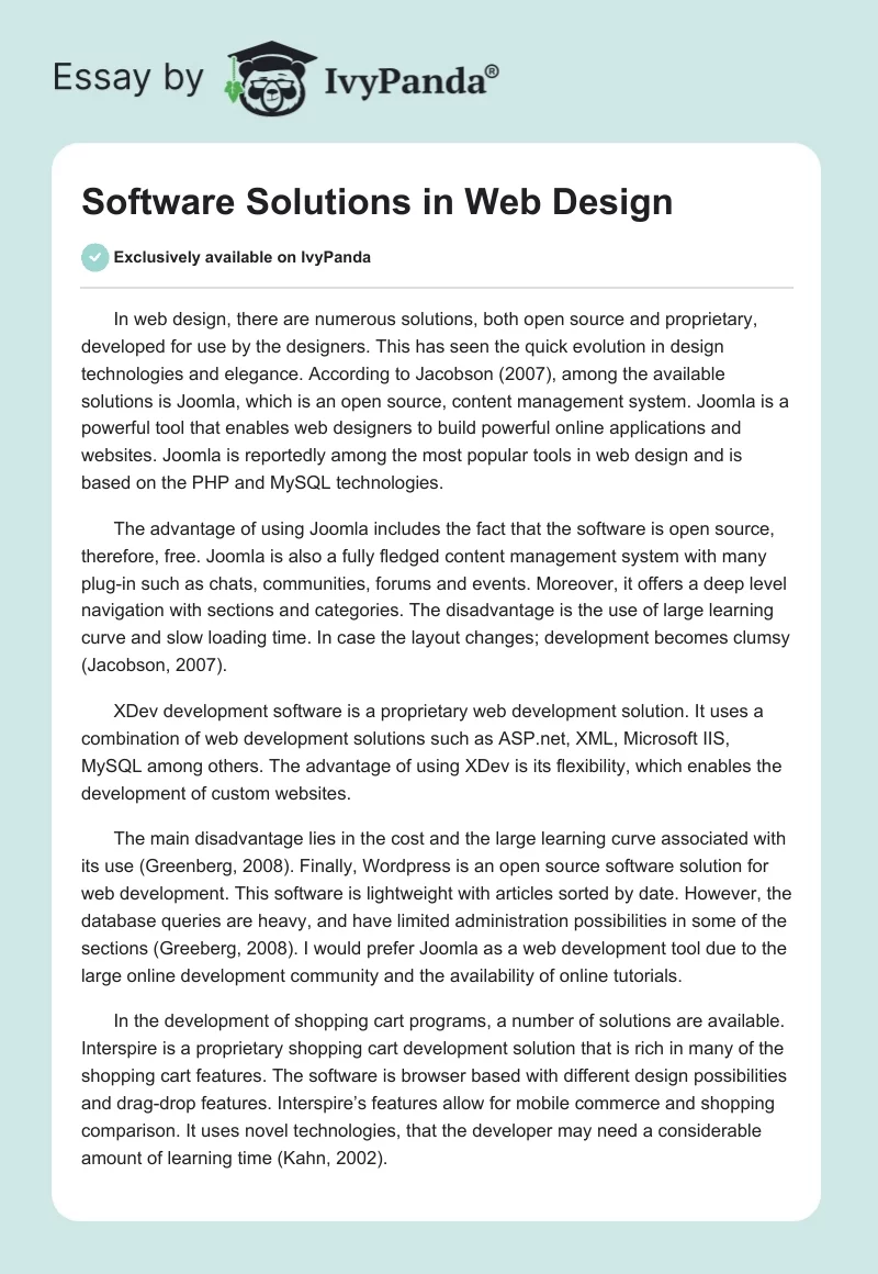 Software Solutions in Web Design. Page 1