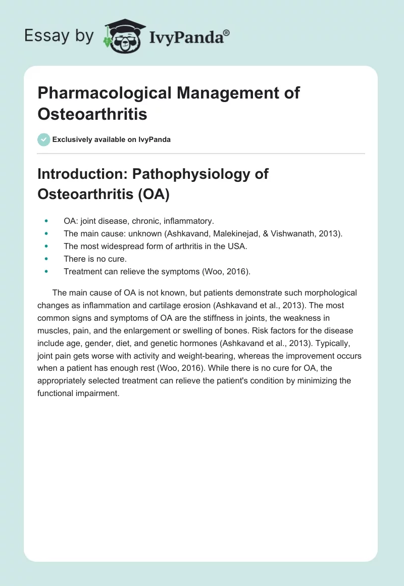 Pharmacological Management of Osteoarthritis. Page 1