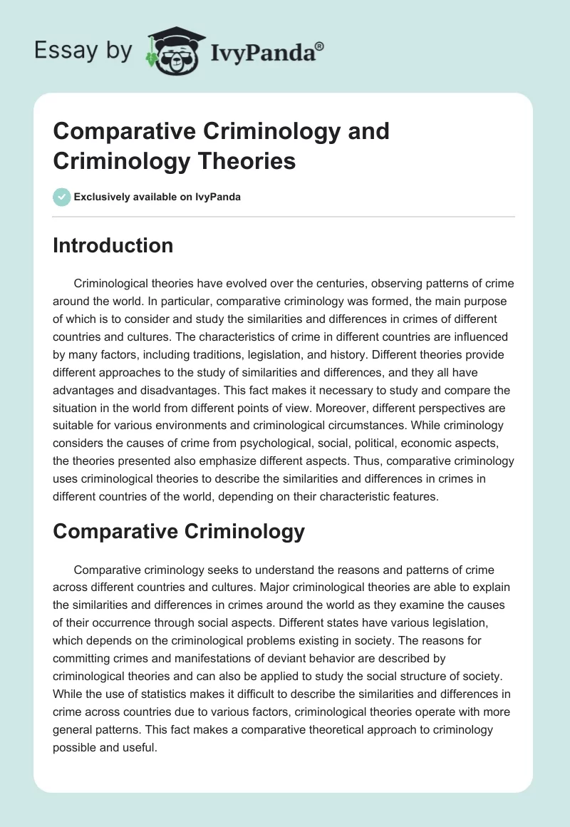 Comparative Criminology and Criminology Theories. Page 1