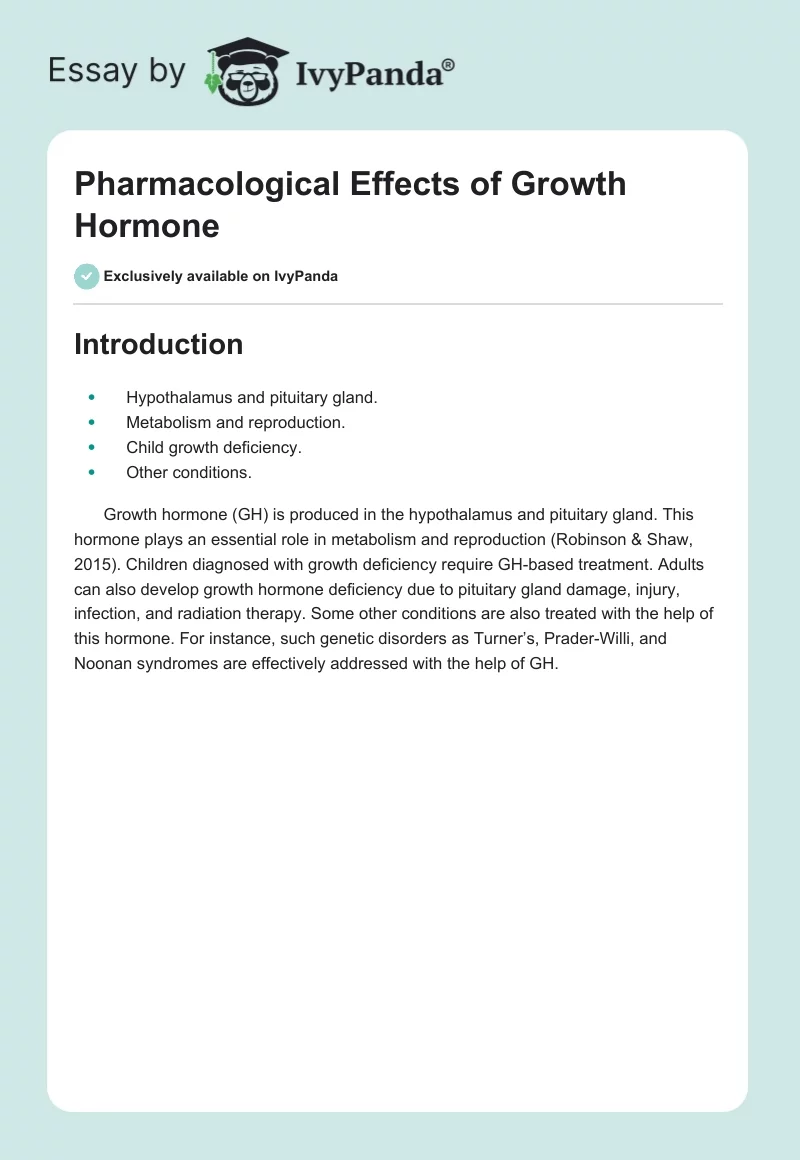 Pharmacological Effects of Growth Hormone. Page 1