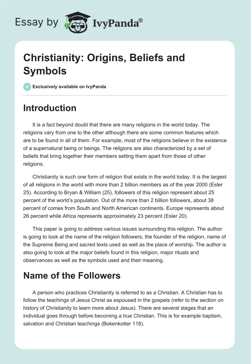 Christianity: Origins, Beliefs and Symbols. Page 1