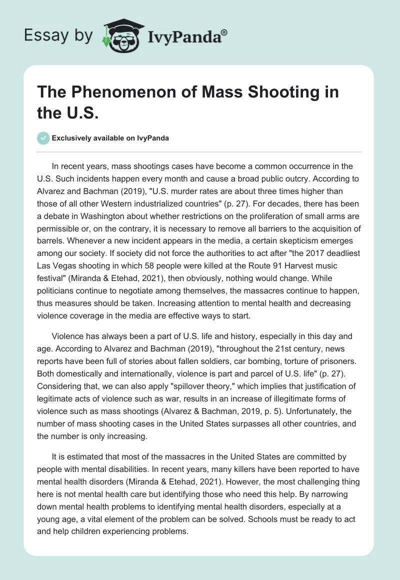 The Phenomenon of Mass Shooting in the U.S.. Page 1