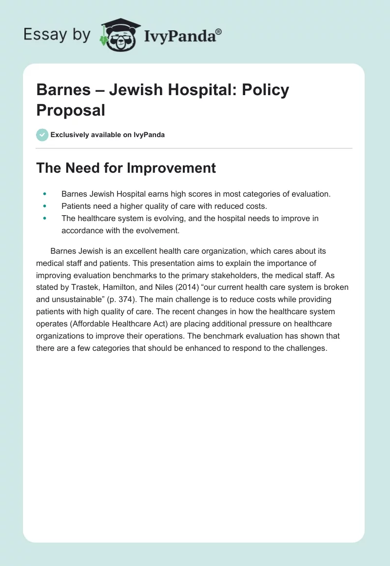 Barnes – Jewish Hospital: Policy Proposal. Page 1