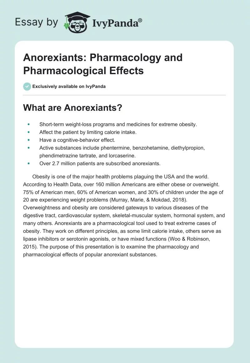 Anorexiants: Pharmacology and Pharmacological Effects. Page 1
