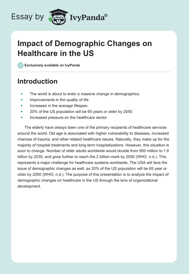 Impact of Demographic Changes on Healthcare in the US. Page 1