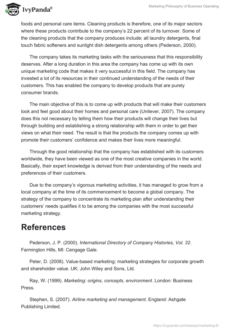 Marketing Philosophy of Business Operating. Page 2