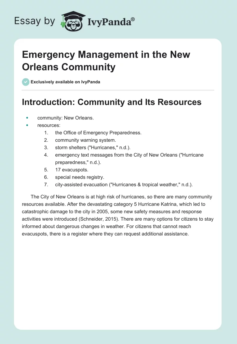 Emergency Management in the New Orleans Community. Page 1