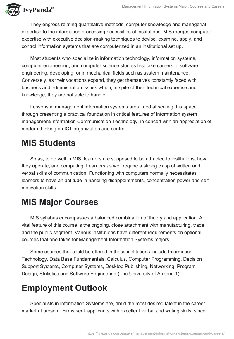 Management Information Systems Major: Courses and Careers. Page 2