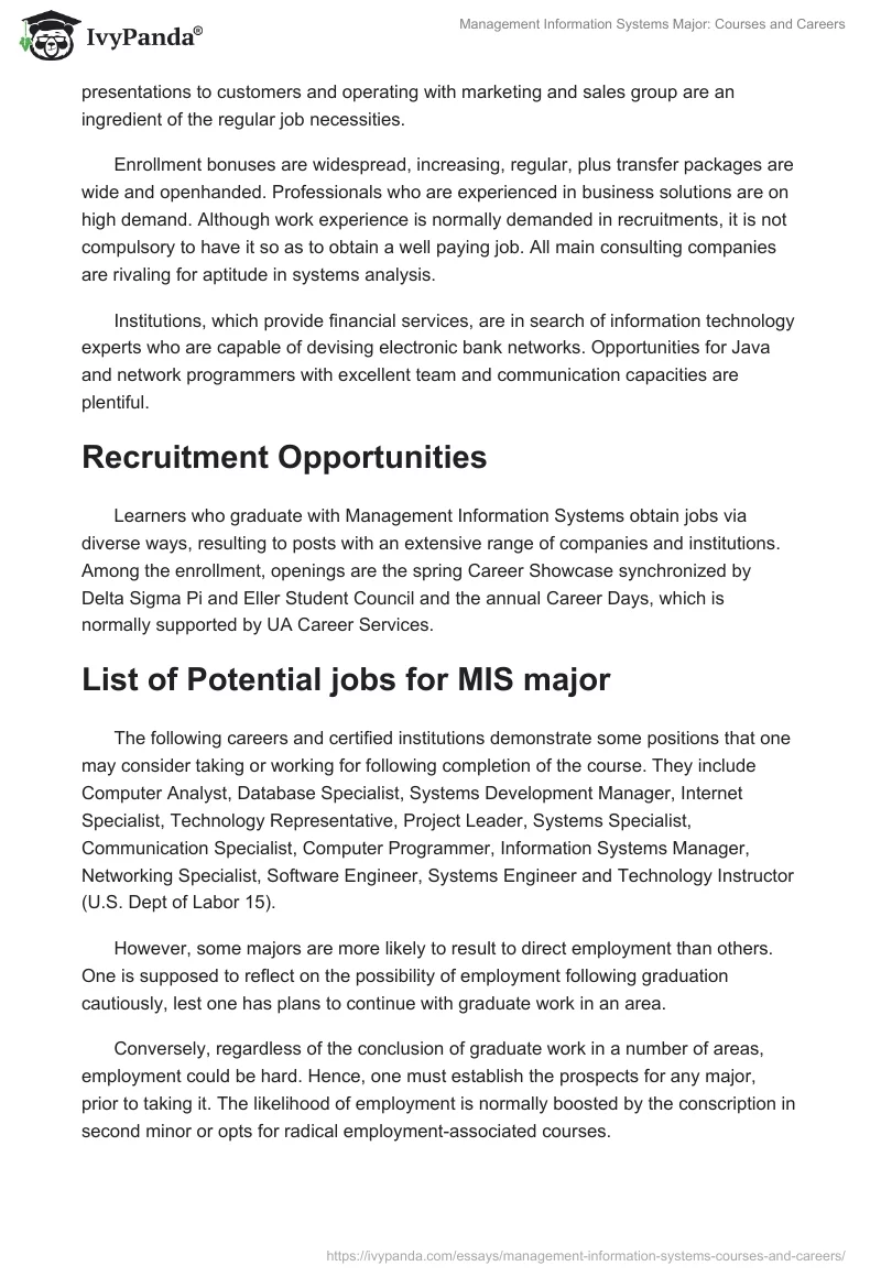 Management Information Systems Major: Courses and Careers. Page 3