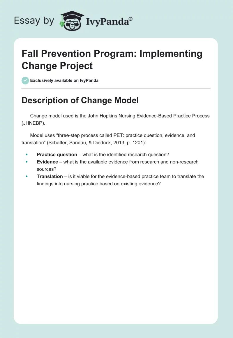 Fall Prevention Program: Implementing Change Project. Page 1