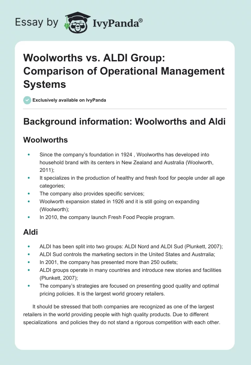 Woolworths vs. ALDI Group: Comparison of Operational Management Systems. Page 1