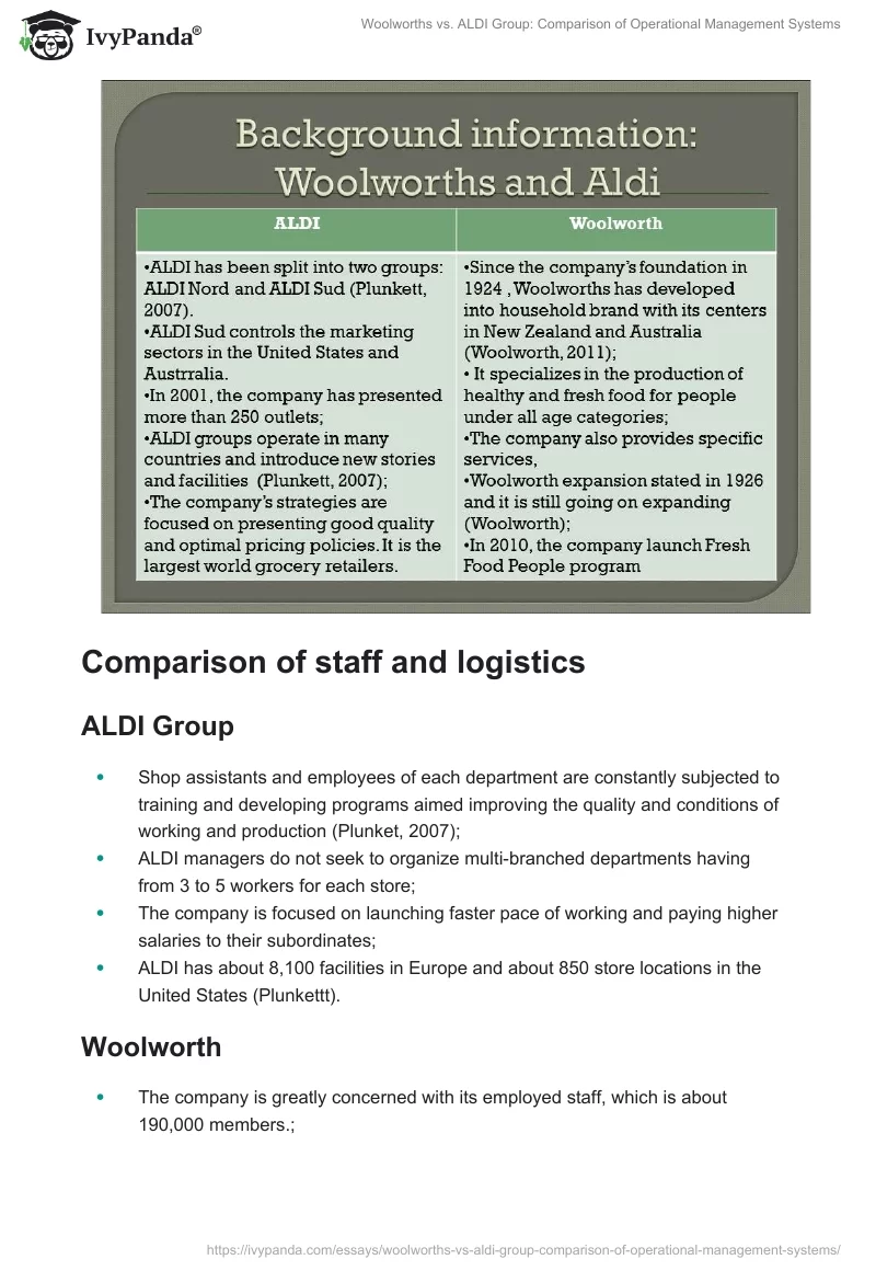 Woolworths vs. ALDI Group: Comparison of Operational Management Systems. Page 2