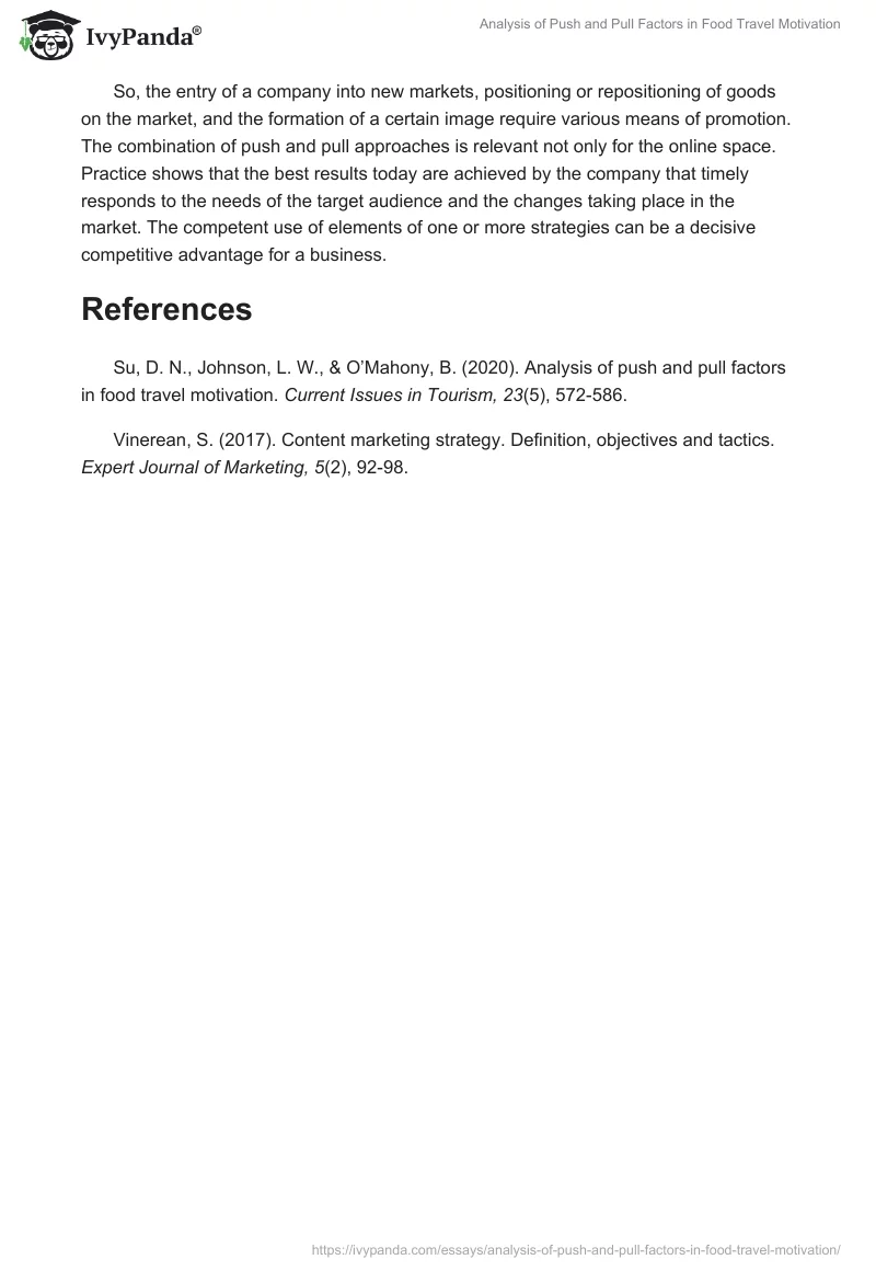 Analysis of Push and Pull Factors in Food Travel Motivation. Page 4