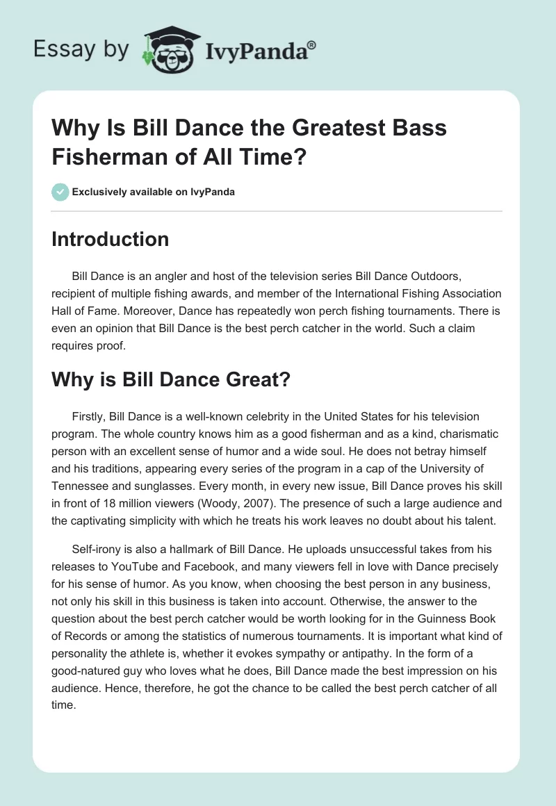 Why Is Bill Dance the Greatest Bass Fisherman of All Time?. Page 1