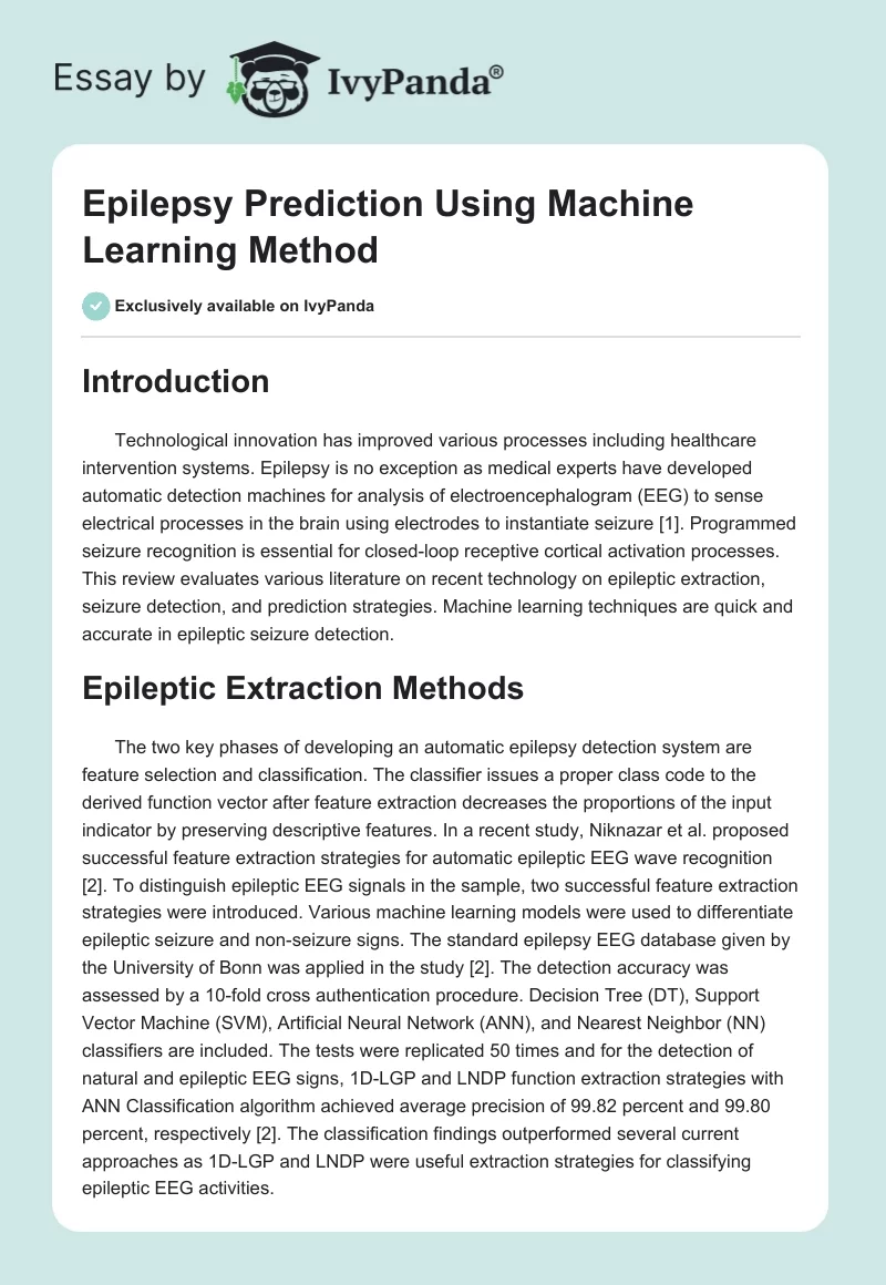 Epilepsy Prediction Using Machine Learning Method. Page 1