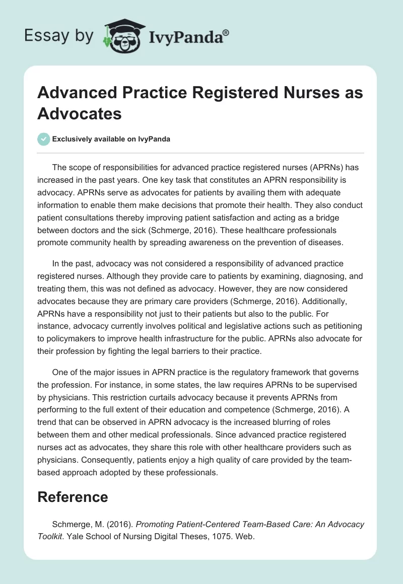 Advanced Practice Registered Nurses as Advocates. Page 1