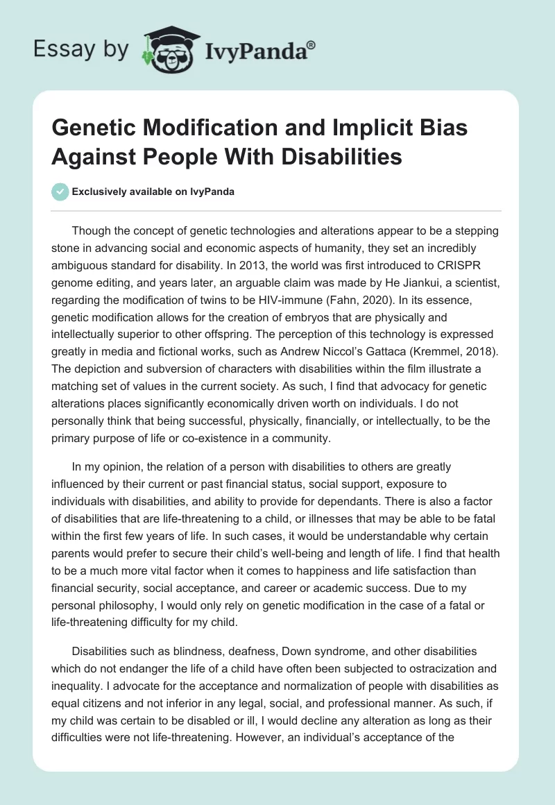 Genetic Modification and Implicit Bias Against People With Disabilities. Page 1