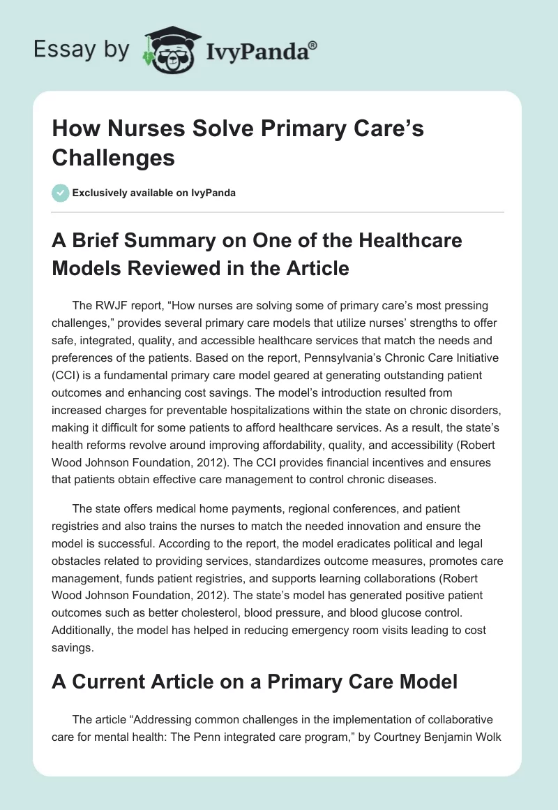 How Nurses Solve Primary Care’s Challenges. Page 1